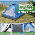 2 Person Outdoors Camping Tent with Rain Fly and Carrying Bag - Lightweight Outdoor Pop Up Tents for Camping Essentials, Music Festivals, Backpacking, Hiking, or Beach Shelter by Wakeman Outdoors