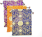Ouyatoyu 3pcs Embroidered Silk Flower Design Jacquard Travel Bag, Laundry Bags Shoe Bags, Lingerie Bags Underwear Bags for Travel Storage for Men Women Washable Cloth Shoe Bags