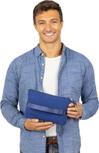BlueHills Lightweight Travel Blanket Pillows Compact for Two Airplane Traveling Essentials Flight Throws in Bag case with Backpack Clip Compact Large Plane Accessories – Gray and Navy Blue