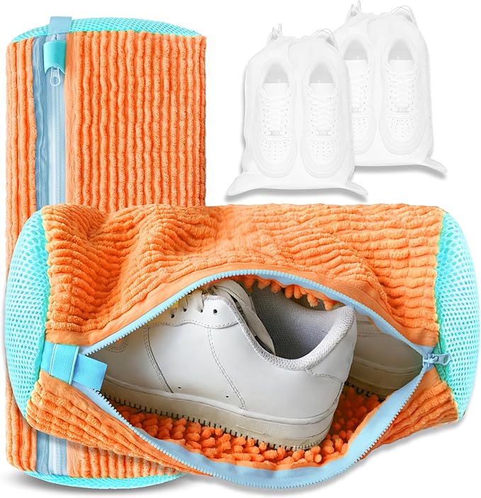 2Pcs Reusable Shoe Washing Machine Bag for Washer and Dryer:Free Up Hands, Prevent Deformation,shoe bag with Zipper Protection Design, Use for all Shoes,Sports Shoes