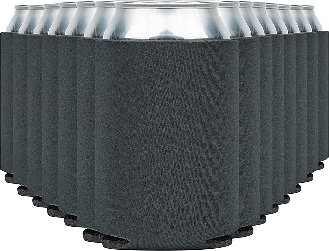 Blank Beer Can Coolers Sleeves (14-Pack) Soft Insulated Beer Can Cooler Sleeves - HTV Friendly Plain Can Sleeves for Soda, Beer Cans & Bottles - Blanks for Vinyl Projects & Wedding Favors (Charcoal)