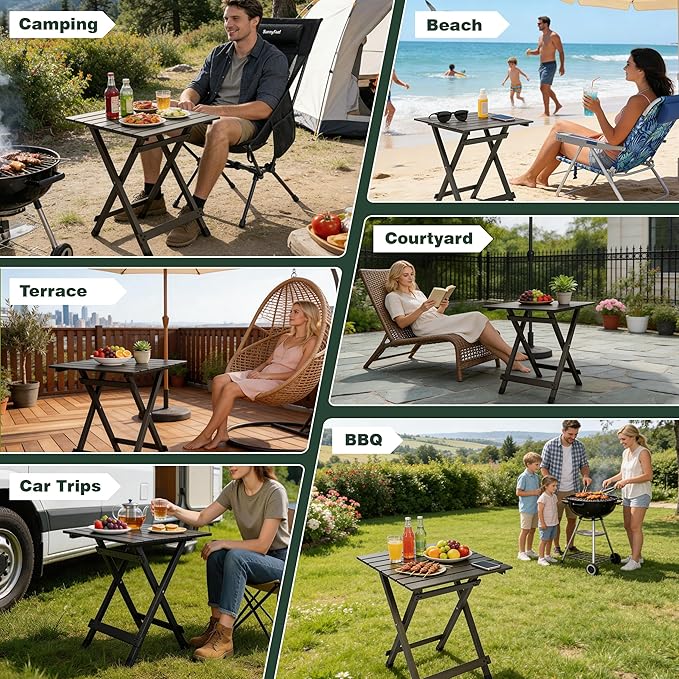 SUNNYFEEL Folding Camping Table - Lightweight Aluminum Portable Picnic Table, 18.5L x 18.5W x 24.5H Inch for Cooking, Beach, Hiking, Travel, Fishing, BBQ, Indoor Outdoor Small Foldable Camp Tables