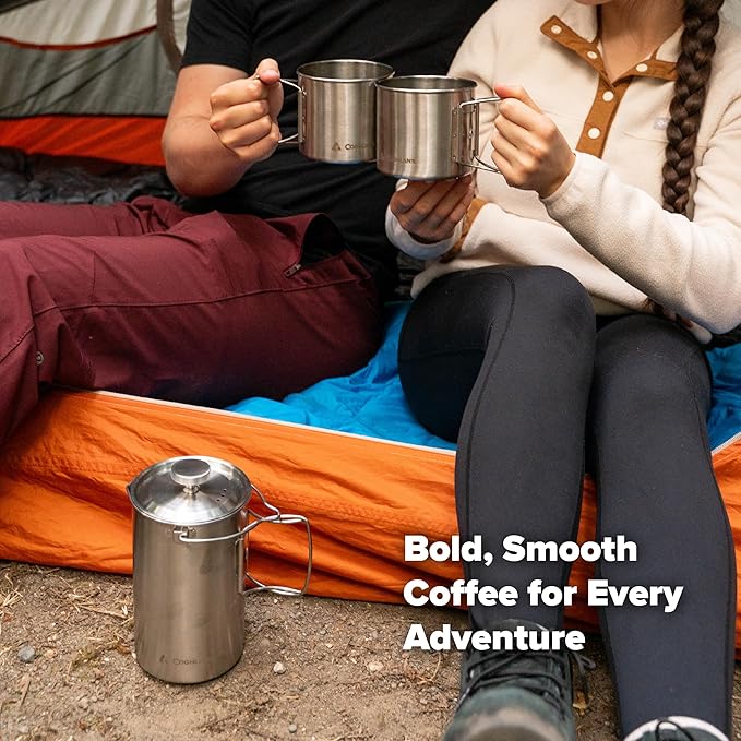 Coghlan's Stainless Steel French Press Coffee Maker – 4-Cup (32 oz), Campfire & Stovetop Safe, Portable & Durable – Fine Mesh Filter, Folding Handle, Dishwasher Safe – For Camping, Travel, or Home