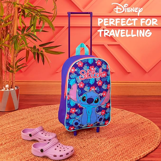 Disney Stitch Girls Suitcase, Foldable Trolley Bag 15.35” x 10.63” x 3.94”