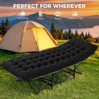 JEAREY 2-Piece Camping Cot for Sleeping 28" Extra Wide, Heavy-Duty 1200D Oxford Foliding Cots for Adults Portable with Mattress, Carry Bag for Guest, Travel, Hiking, Black
