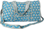 ATOSII Handblock Print 100% Cotton Large Quilted Duffle Bag for Overnight Trip, Travel Weekend Bag, Luggage, 2 Pockets with Zipper, 1 Front Pocket, Detachable Long Strap, 20 X 10 X 12 Inches, Nilo