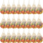 Woanger 24 Pcs Reusable Cotton Mesh Produce Shopping Bags Washable Grocery Net Portable Fruit and Vegetable Cotton String Bags Long Handle Net Tote Organizer(Short Handle)