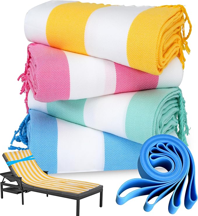 Genovega 4 Packs Oversized Turkish Beach Towels Thin Quick Dry Sand Free Pool Swim Bathing Towel Extra Large Travel Blanket Adult Essentials Accessories Summer Vacation Stripe