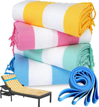 Genovega 4 Packs Oversized Turkish Beach Towels Thin Quick Dry Sand Free Pool Swim Bathing Towel Extra Large Travel Blanket Adult Essentials Accessories Summer Vacation Stripe