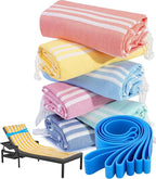 6 Packs Turkish Beach Towel Pool Swim Towels Set Bulk Soft Cotton Extra Large Sand Free Quick Dry Thin Lightweight Travel Essentials Cruise Accessories Camping Must Haves Clearance Sandless Oversized
