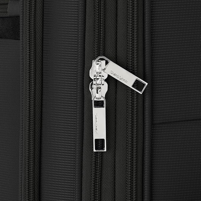 Samsonite 2-PC Soft-Sided 21/25” (Carry-On & Medium Checked), Lightweight Expandable Element Luggage Set: 2 Front Pockets & Side Pocket, Four Spinner Wheels, Adjustable Handle, Durable- Black