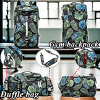Gym Duffle Bag Backpack with Shoe Compartment,4 ways Travel Backpack for Women and Men,Multi-Functional Weekender bag with Waterproof Layer&Laptop Compartment for Fitness, Travel,Camping