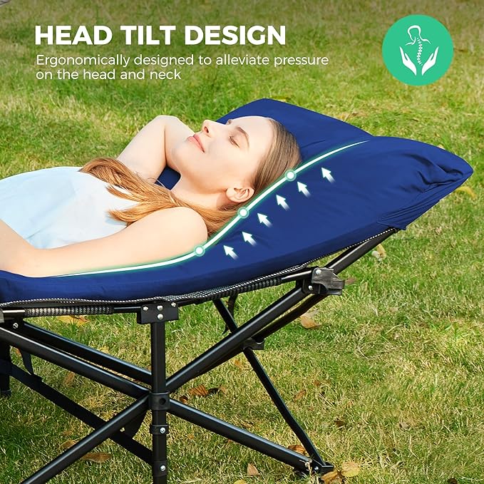 JEAREY 2-Piece Camping Cot for Sleeping 28" Extra Wide, Heavy-Duty 1200D Oxford Foliding Cots for Adults Portable with Mattress, Carry Bag for Guest, Travel, Hiking, Navy