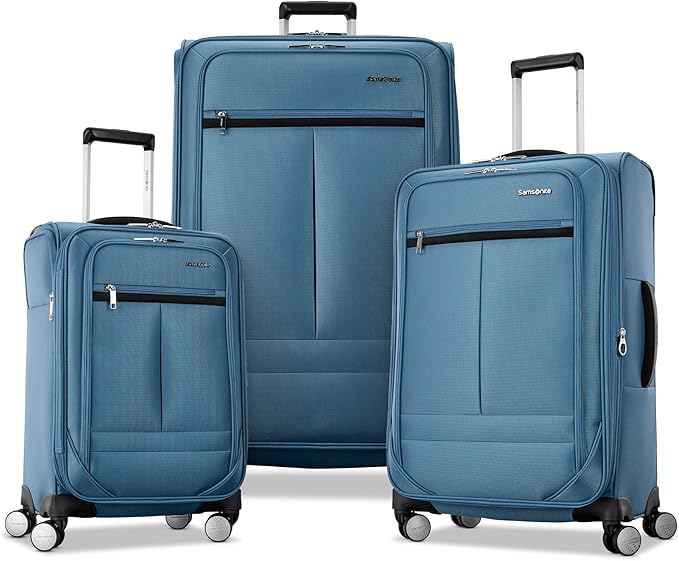 Samsonite 3-PC Soft-Sided 21/25/29” (Carry-On, Medium, Large Checked), Lightweight Expandable Element Luggage Set: 2 Front & Side Pocket, Four Spinner Wheels, Adjustable Handle, Durable- Captains Blue