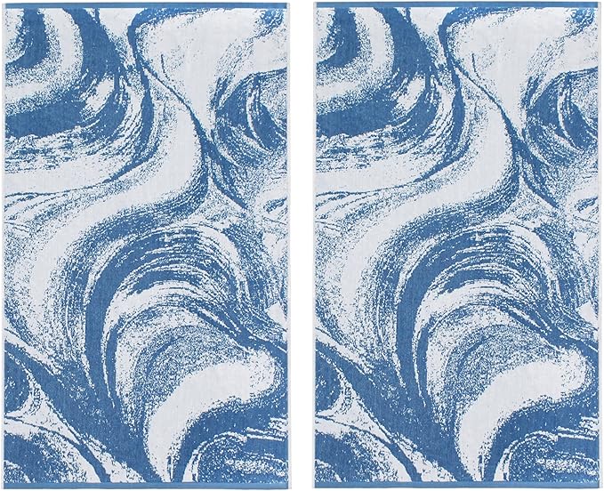 COTTON CRAFT Oversized XL Beach Towel - 2 Pack 39 x 68 inches Summer Wave Big & Huge Beach Blanket Towel - 100% Cotton Jacquard Velour - 450 GSM Super Soft Luxury - Pool Picnic Bath - Surf Blue