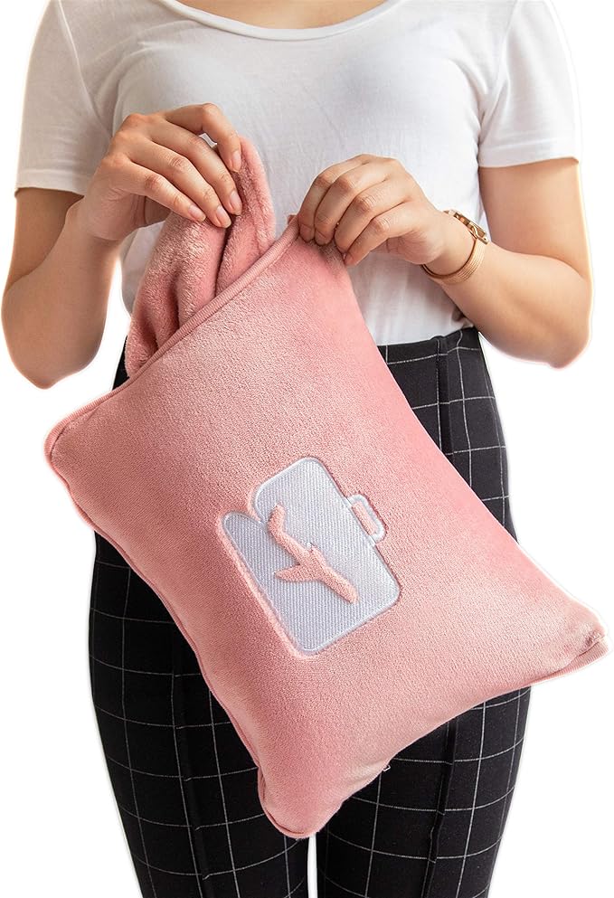 EverSnug Travel Blanket and Pillow Value Pack – Premium Soft & Lightweight | 2 in 1 Compact Blanket for Airplane, Car, Kids and Women | Color Includes Pink & Navy Blue