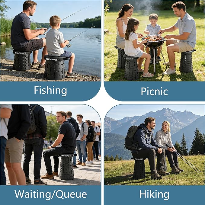 Upgraded XXL Taller 19.7" Wider 11.8" Collapsible Stool with Cushion,Adjustable Seat with Load Capacity 1000lbs, More Taller&Wider Portable Retractable Stool for Adults Camping Fishing Hiking BBQ