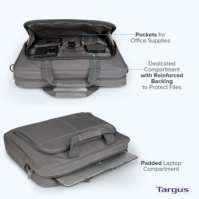 Targus Classic Slim Laptop Bag - Ergonomic Briefcase and Messenger Bag - Spacious Foam Padded for Laptops and Under
