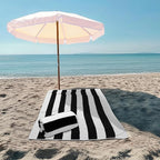 COTTON CRAFT Oversized XL Beach Towel - 2 Pack 39 x 68 inches Big & Huge Beach Blanket Towel - 100% Cotton Velour Thick Plush 450 GSM Super Soft Luxury - Pool Picnic Bath Towel - Cabana Stripe Black