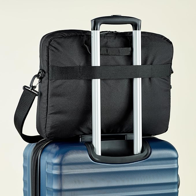 Amazon Basics Laptop Shoulder Bag with Compartments, 17.3-inch, Black, Large Capacity, Fits Dell, HP, ASUS, Lenovo, MacBook Pro and more