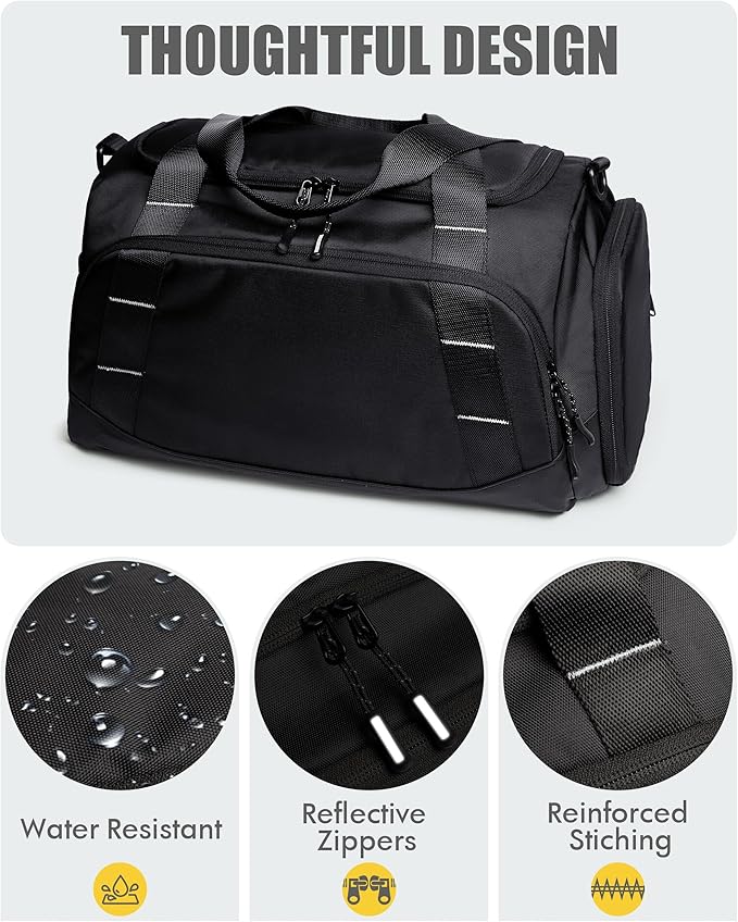 Small Gym Bag for Men, Travel Duffle Bag with Shoe Compartment, 16L Carry On Weekender Duffel Bag for Sports, Workout and Travel, Black