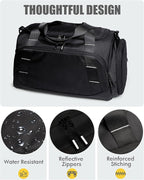 Small Gym Bag for Men, Travel Duffle Bag with Shoe Compartment, 16L Carry On Weekender Duffel Bag for Sports, Workout and Travel, Black