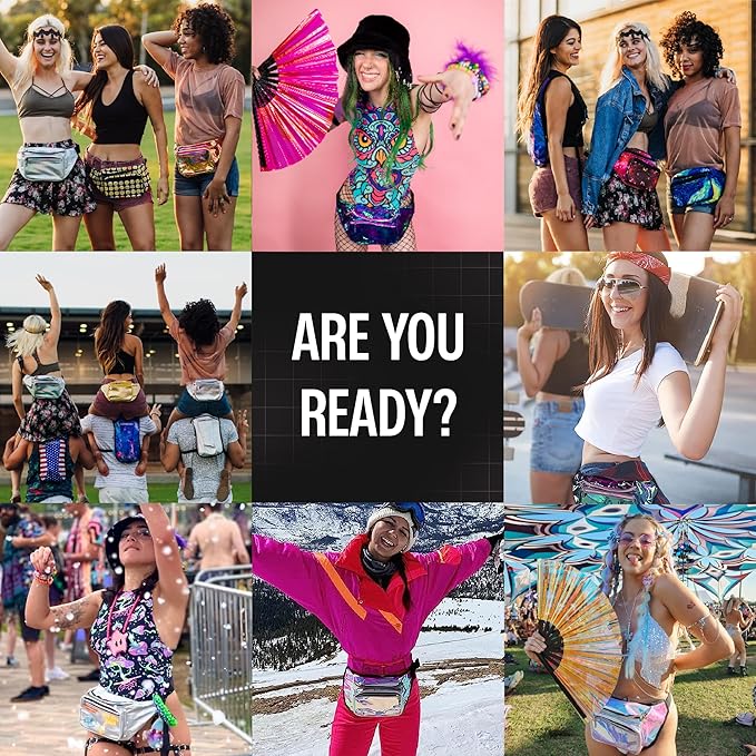 Holographic Fanny Pack Belt bag - Crossbody Waist Bag for Men or Women - Hands-Free, Waterproof Large Bumbag for Hiking, Running, and Travel (Gold)