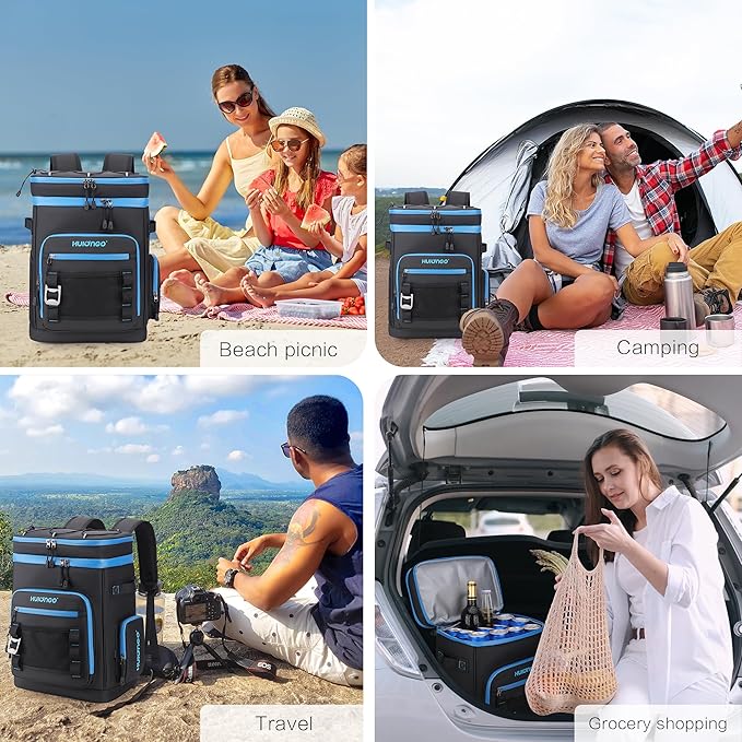 Hulongo Large Waterproof Insulated Cooler Backpack for Men & Women, Leak Proof Cooler Backpack for Camping, Beach, Fishing, Picnic, Travel, Outdoor, 30L, 48Cans