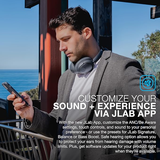 JLab, JBuds Lux ANC, Over Ear Headphones, Active Noise Cancelling, Bluetooth, Spatial Audio, Graphite