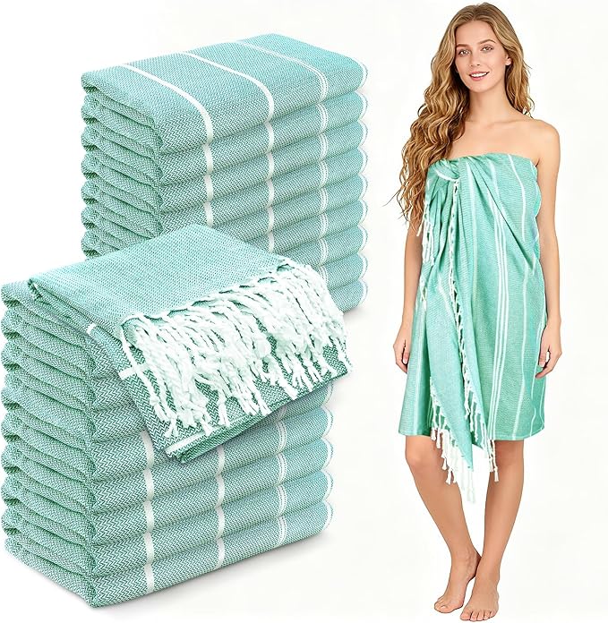 YSYJ 18 Pack Turkish Beach Towel 36 x 71 Inches Beach Towels Soft Lightweight Extra Large Pool Towels Quick Dry Sand Free Turkish Bath Towels Teal