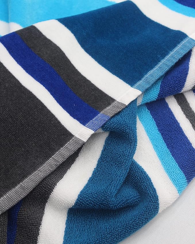 COTTON CRAFT Oversized XL Beach Towel - 39 x 68 inches - 2 Pack XL Towels - 100% Cotton Velour - Big & Huge - Pool Picnic Bath - Thick Plush Super Soft Luxury - 450 GSM - Cancun Blue Multi