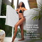Black & White Brands Brazilian Beach/Pool/Bath Towel - Ultimate Absorbent Luxury XL 36x70 100% Cotton Wave (4 Towels, Black Poly Stripe)