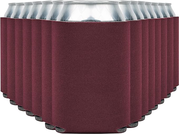 Blank Beer Can Coolers Sleeves (14-Pack) Soft Insulated Beer Can Cooler Sleeves - HTV Friendly Plain Can Sleeves for Beer Cans & Bottles - Blanks for Vinyl Projects Wedding Favors & Gifts (Burgundy)
