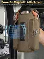 Magnetic Gym Tote Bag Holder for 18-40 oz Water Bottle,Neoprene Pouch with Phone Pocket,Men Women Workout Accessories