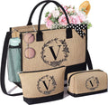 Personalized Gifts for Women Tote Bag, Initial Jute Tote Bag & Makeup Bags Monogrammed Beach Bag w/ Zipper, Mothers Day Birthday Gifts for Women Her Friends Mom Daughter Sister Grandma Teacher Nurse