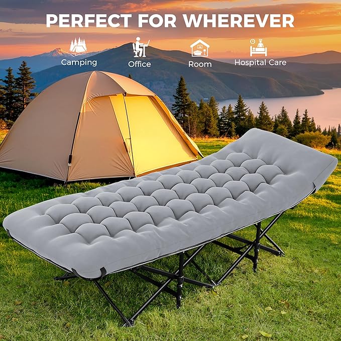 JEAREY Camping Cot for Sleeping 28" Extra Wide, Heavy-Duty 1200D Oxford Foliding Cots for Adults Portable with Mattress, Carry Bag for Guest, Travel, Hiking, Light Gray
