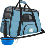 PetAmi Airline Approved Pet Carrier for Cats & Small Dogs, Soft Sided TSA Travel Carrier Bag with Sherpa Bed, Breathable Mesh Ventilation, Collapsible Bowl, Fits Under Seat, Up to 18 lbs, Small Blue