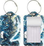 Luggage Tags for Suitcases, 2 Pack Cute PU Leather Suitcase Tag Identifiers TSA Approved with Stainless Steel Loop and Address Card for Baggage Tag for Travel Essentials Gold Foiled Marble, by Chelmon