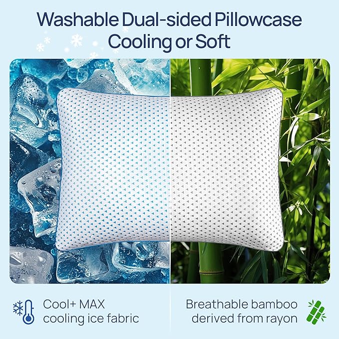 Small Cooling Memory Foam Travel Pillows for Airplanes Sleeping, Compressible Camping Pillow, Mini Adjustable Shredded Foam Bed Pillow for Medium Firm Neck Knee Lumbar Support, Ideal Car, Backpacking