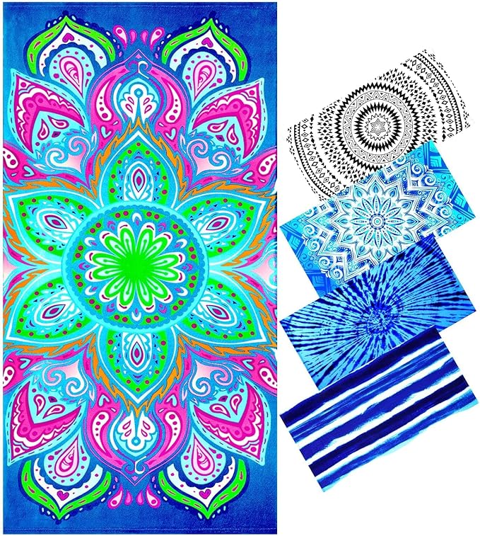 Oversized Terry Beach Towel 36 x 72 in Soft Extra Large Big Pool Swim Towels for Adults XL Clearance Big Travel Blanket Cruise Vacation Accessories Essentials Lounge Chair Cover Purple Floral