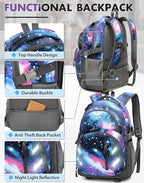 ProEtrade Extra Large Backpack Bookbag for College Laptop Travel, Fit Laptop Up to 17 inch with USB Charging Port Multi Compartment Anti theft, Gift for Women Men (Light Galaxy)