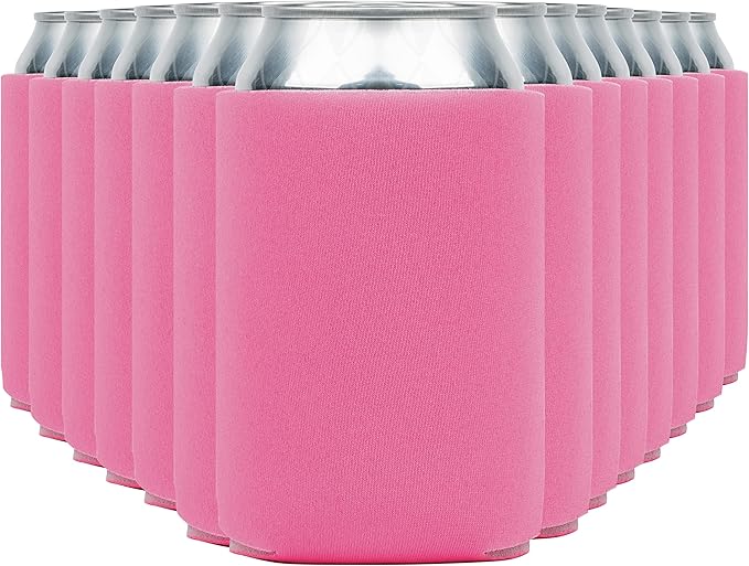 Blank Beer Can Cooler Sleeves (60-Pack) Soft Insulated Beer Can Coolies - HTV Friendly Blank Koolies in Bulk for Beer Cans & Bottles - Coolie Blanks for Vinyl Projects & Wedding Favors (Pink)