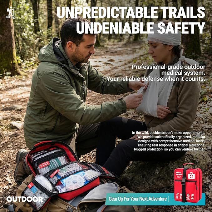 556 Piece Premium Large First Aid Kit, Survival Medical Bag with Labelled Compartments, Workplace Essential for Home & Sports, Molle Tactical Rip-Away Design, First Responders' Choice for Trauma