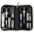 Swords Germany - brand quality 8 piece manicure pedicure grooming kit set for professional nail care genuine leather case white - Made in Germany