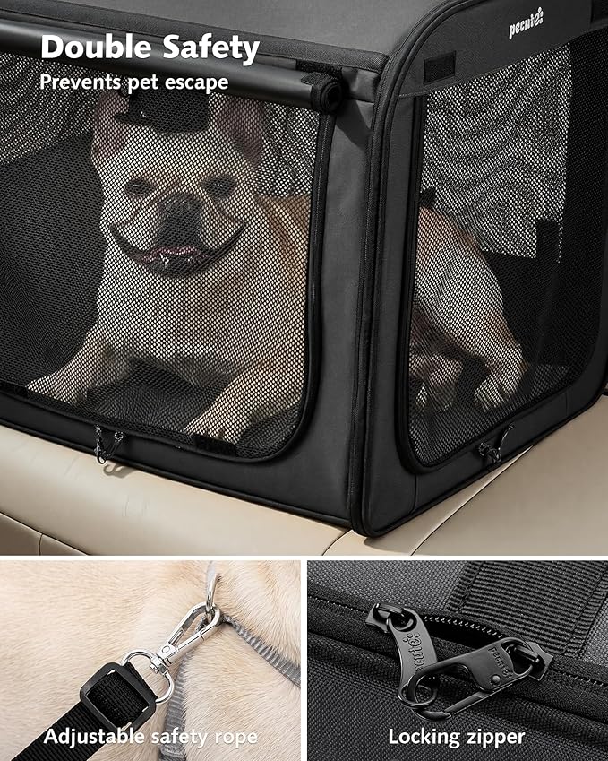 Dog Car Carrier Light Weight, 24×17.7×20.5in Dog Carrier for Cars Easy to Assemble, Dog Cars Crate Portable and Breathable, Foldable Pet Carrier for Outing, Dogs Travel Crate with Curtain Dark Gray