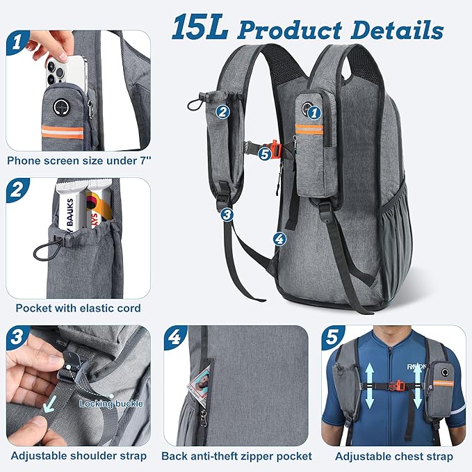 BECOJADDE 15L Small Hiking Backpack for Men Women Foldable Packable Back Pack Ultralight Hiking Daypack for Travel Camping Outdoor, Gray