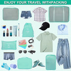 8 Set Packing Cubes for Suitcases, kingdalux Blue Travel Luggage Packing Organizers with Laundry Bag, Compression Storage Shoe Bag, Clothing Underwear Bag, for Women & Man