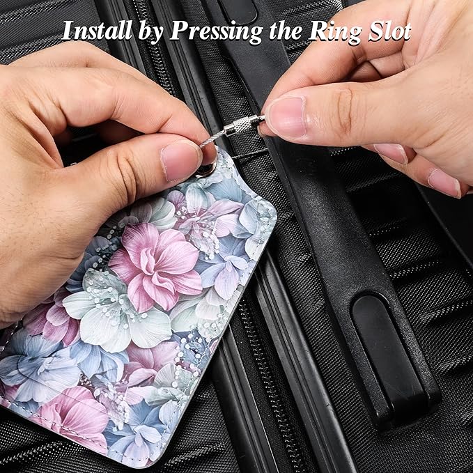 Luggage Tags for Suitcases, 2 Pack Cute PU Leather Luggage Tag TSA Approved with Stainless Steel Loop and Address Card Baggage Tag for Travel&Cruise Ships&Shipping Happy Flower, by Chelmon