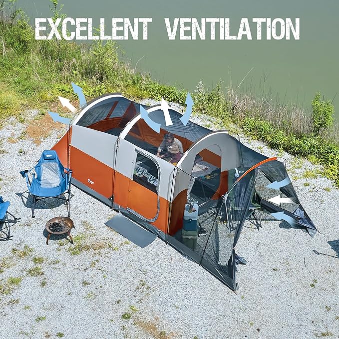 PORTAL 6/8/10 Person Family Camping Tent with Screen Room, Water Resistant Big Tunnel Tents with Rainfly, Large Family Tent for Camping, Outdoor, Patio