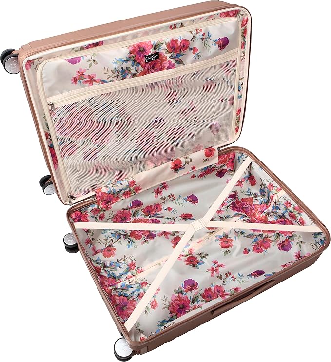 Jessica Simpson Countryside 2-Piece Set (21" & 30") Expandable 8-Wheel Spinner Large Checked Luggage Suitcase, Mocha Mousse